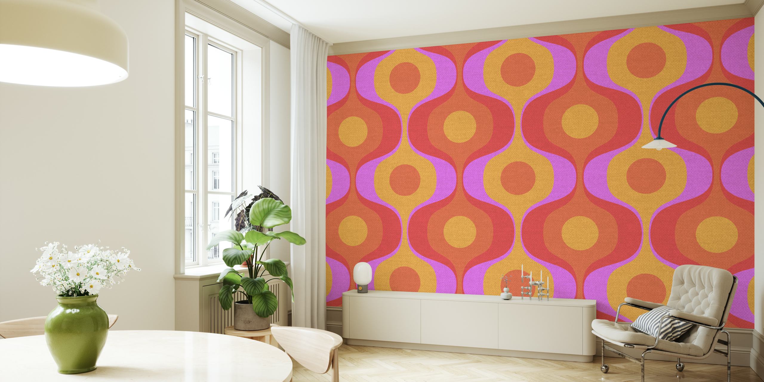 Bold 70s Retro Linen wallpaper in a room